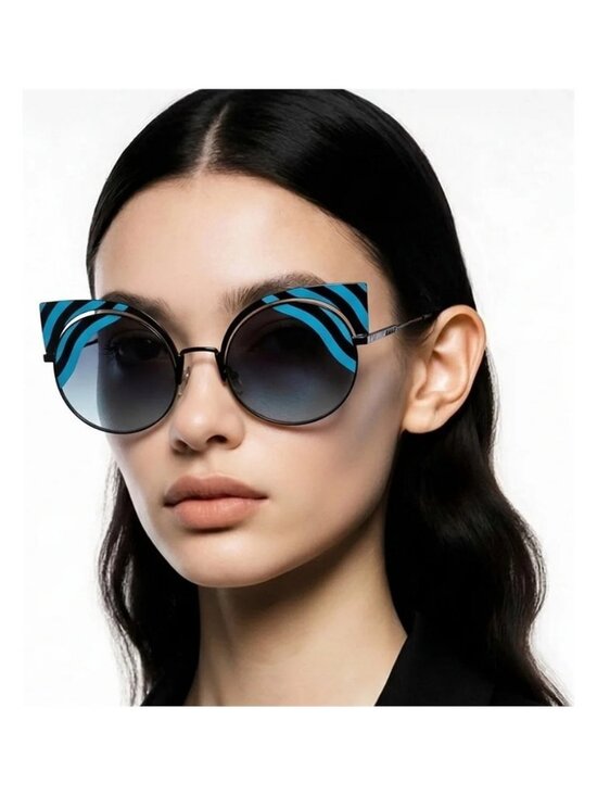 New Authentic Stylish Black and Blue Cat-Eye Sunglasses FF0215/S 0LBJF main image 6